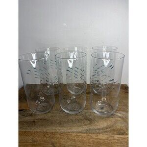 6 CYNTHIA ROWLEY BLUE ETCHED FISH TALL DRINKING GLASSES 6” Water